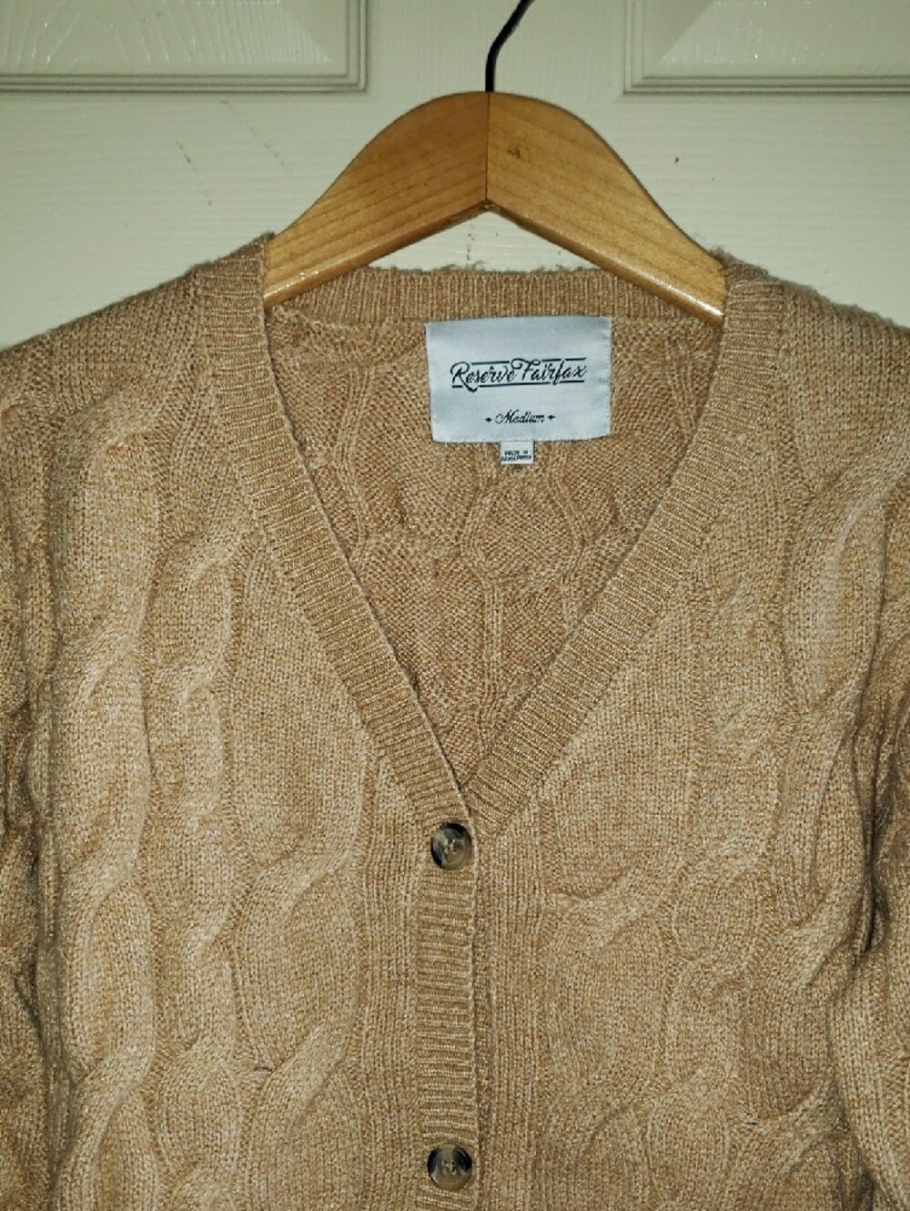 Reserve Fairfax Tan Cable-Knit V-Neck Button Cardigan - Picture 3 of 9